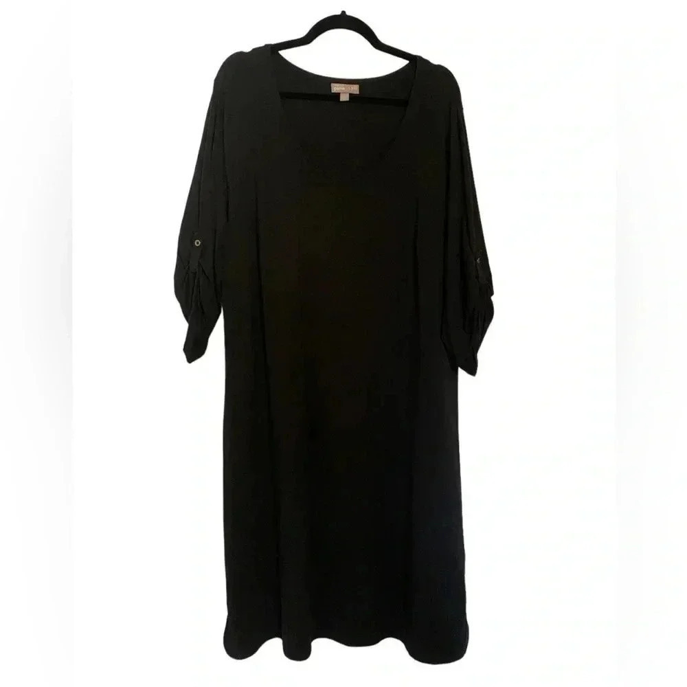 J Jill black dress with buttons tail at sleeve and bottom hem